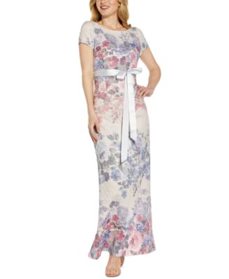 Adrianna Papell Floral Tie-Waist Gown ...